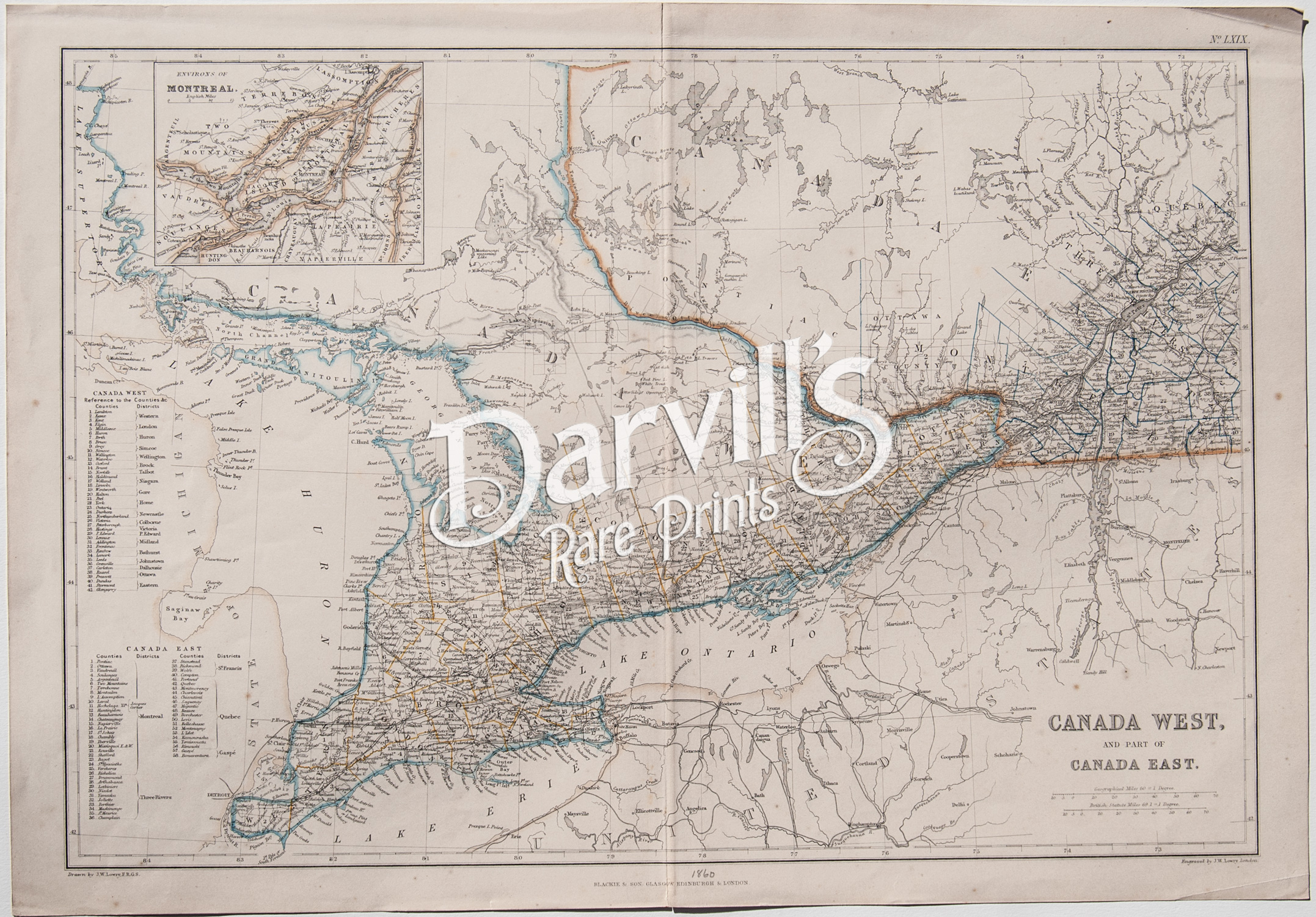 canada west and part of canada east inset map of montreal1860