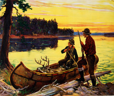 deer hunters in canoe
