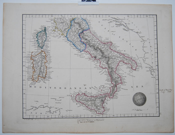 1825 South Italy map by Arrowsmith