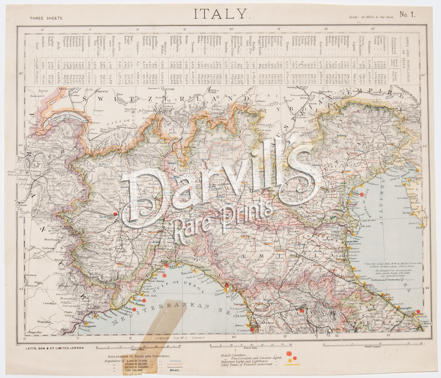 antique map of northern Italy 1887