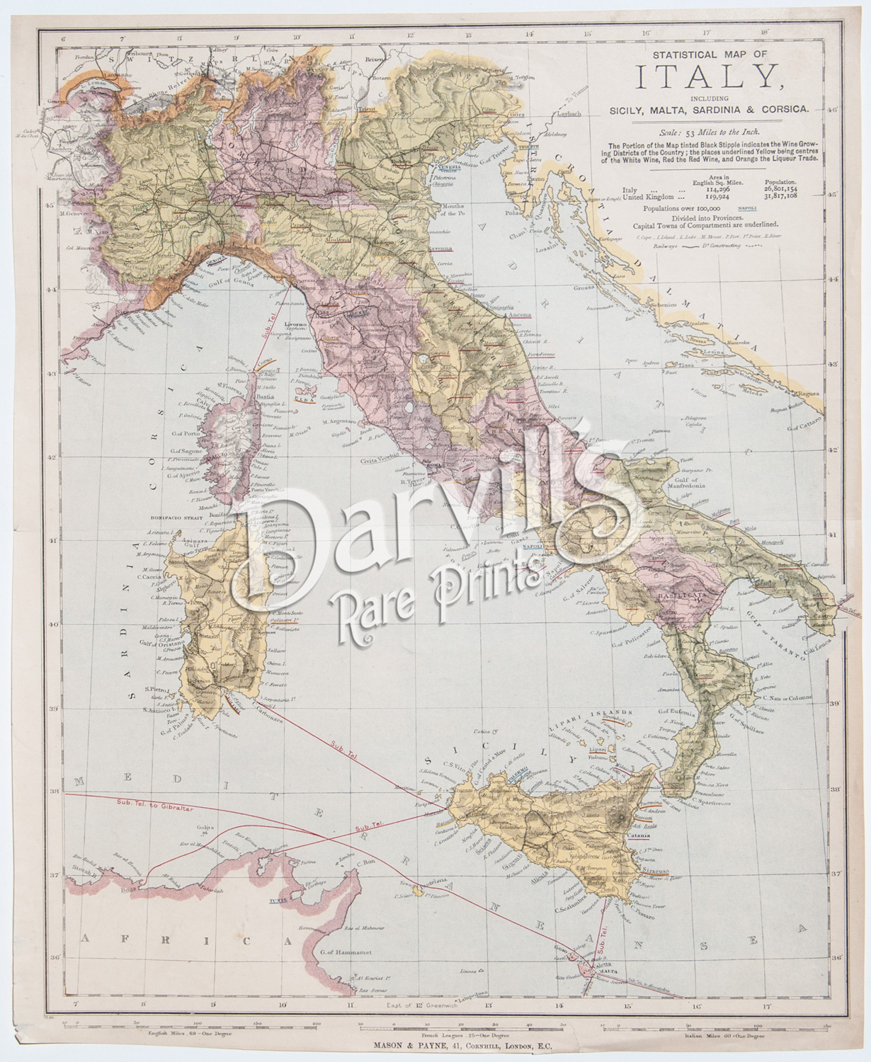 antique map of Italy 1887