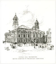 Central Hall, Westminster; Sketch submitted in preliminary competition