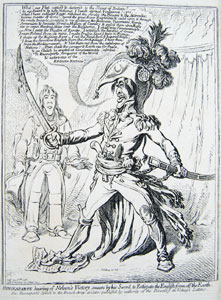 Buonaparte, hearing of Nelson's Victory, swears by his Sword, to Extirpate the English from off the Earth.