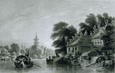 Pagoda and Village, on the Canal near Canton