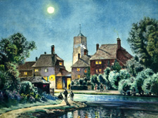 Vintage calendar prints of landscapes, village scenes, etc.