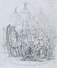 The author painting a Chief at the base of the Rocky Mountains