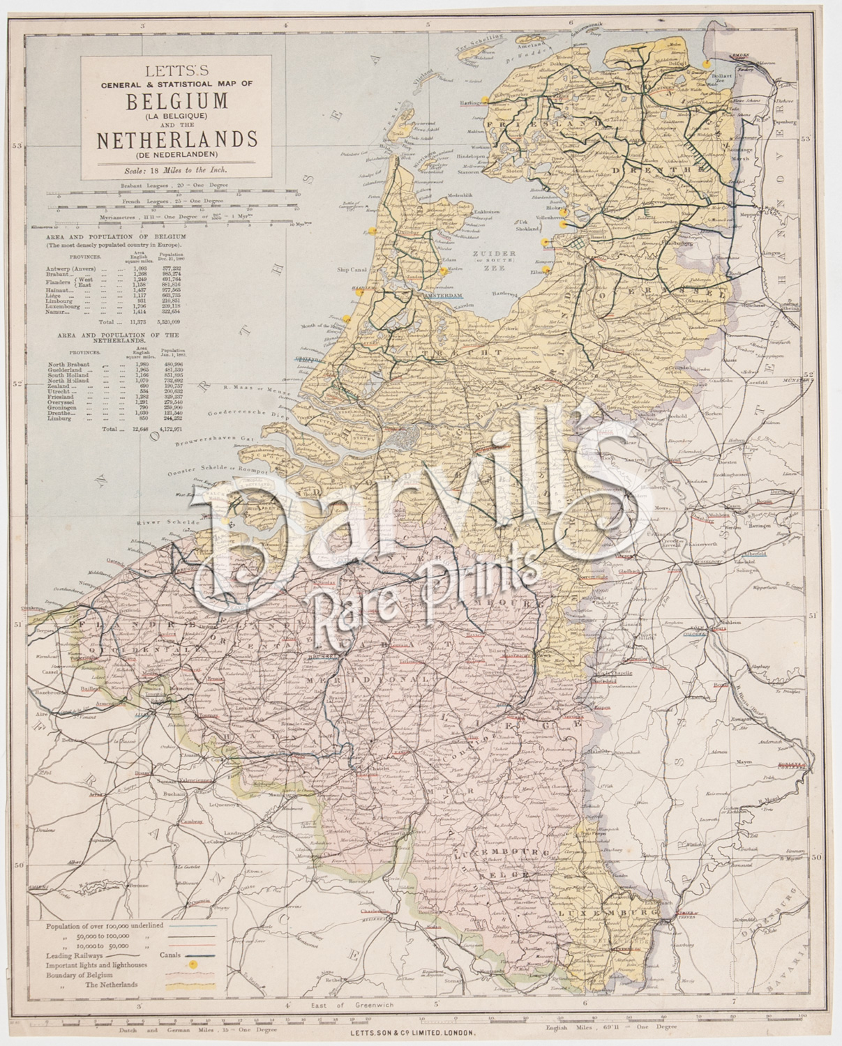 antique map of Belgium and the Netherlands 1887