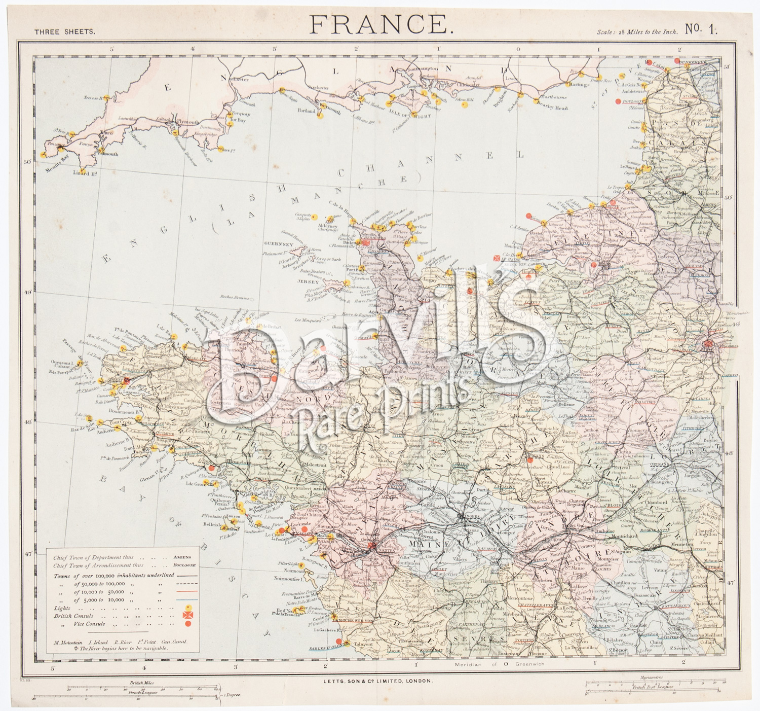 antique map of north France 1887