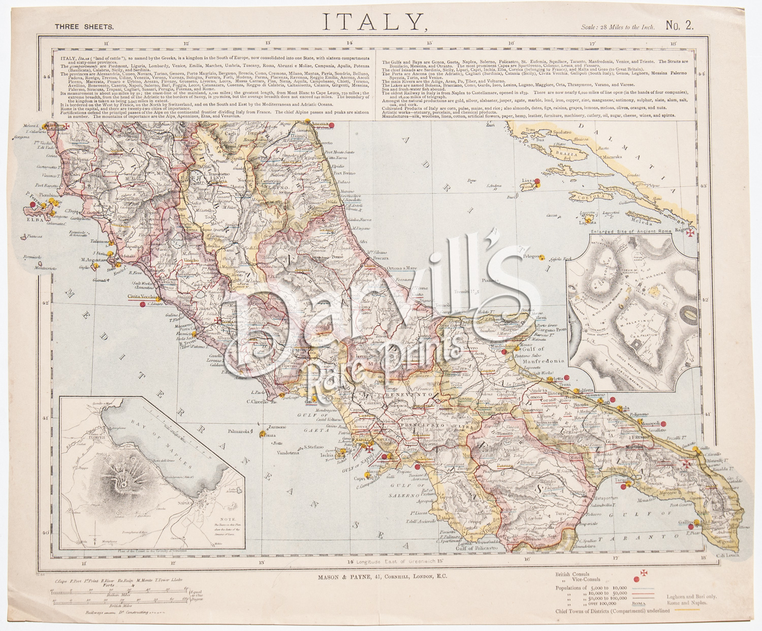 antique map of Italy 1887