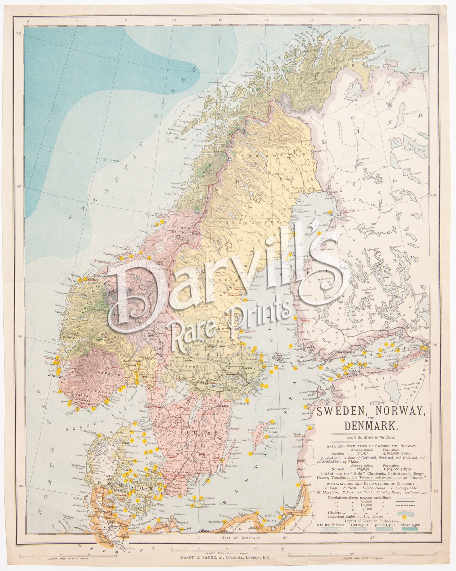 antique map of Sweden Norway Denmark 1884 Letts