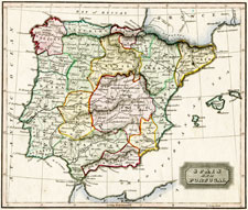 1817 Spain map by Ewing