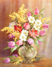 Vintage calendar art of flowers