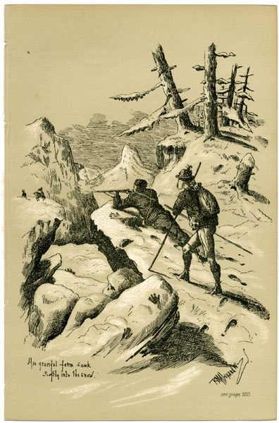 His graceful form sank softly into the snow