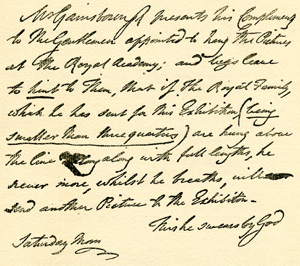 facsimilie of Gainsborough letter to the Royal Academy