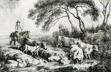 Howitt etching cows at creek