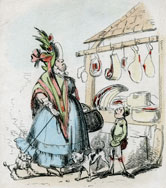 Scenes in London, 19th century hand-colored cartoons