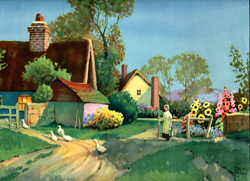 Vintage cottage, cabin, and mill scenes 1910s-1940s