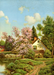Vintage cottage, cabin, and mill scenes 1910s-1940s