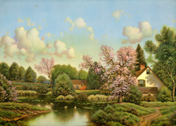 Vintage cottage, cabin, and mill scenes 1910s-1940s