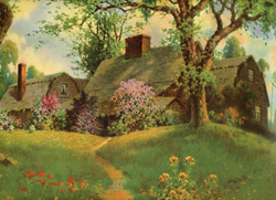 Vintage cottage, cabin, and mill scenes 1910s-1940s