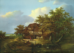 Vintage cottage, cabin, and mill scenes 1910s-1940s