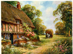 Vintage cottage, cabin, and mill scenes 1910s-1940s