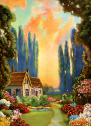 Vintage cottage, cabin, and mill scenes 1910s-1940s