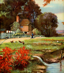 Vintage cottage, cabin, and mill scenes 1910s-1940s