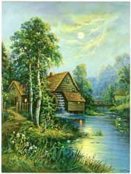 Vintage cottage, cabin, and mill scenes 1910s-1940s