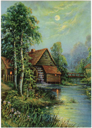 Vintage cottage, cabin, and mill scenes 1910s-1940s