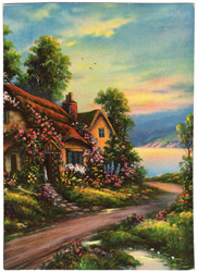 Vintage cottage, cabin, and mill scenes 1910s-1940s