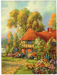 Vintage cottage, cabin, and mill scenes 1910s-1940s