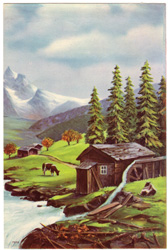 Vintage cottage, cabin, and mill scenes 1910s-1940s