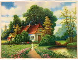 Vintage cottage, cabin, and mill scenes 1910s-1940s