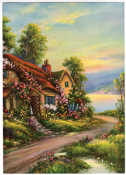 Vintage cottage, cabin, and mill scenes 1910s-1940s