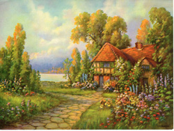 Vintage cottage, cabin, and mill scenes 1910s-1940s