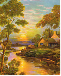 Vintage cottage, cabin, and mill scenes 1910s-1940s