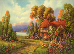 Vintage cottage, cabin, and mill scenes 1910s-1940s
