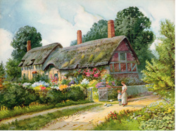 Vintage cottage, cabin, and mill scenes 1910s-1940s