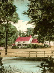 Vintage calendar prints of cottages, cabins, mills, etc.