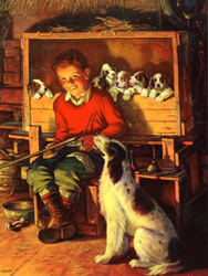 Vintage prints of boys, dogs, etc.