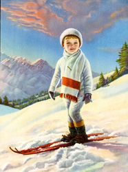 Vintage prints of boys, skiing, etc.