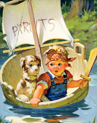 Vintage prints of boys, dogs, etc.