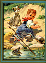 Vintage prints of boys, dogs, etc.