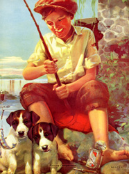 Vintage prints of boys, dogs, etc.