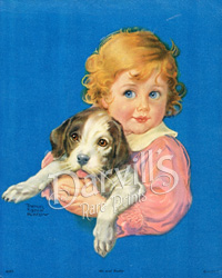 Vintage prints of girls, birds, pets, etc.