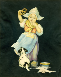 Vintage prints of girls, birds, pets, etc.