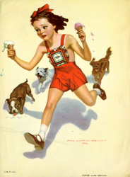 Vintage prints of girls, birds, pets, etc.