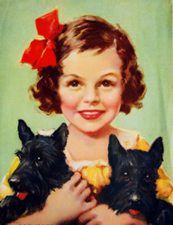 Vintage prints of girls, birds, pets, etc.