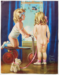 Vintage prints of girls, birds, pets, etc.